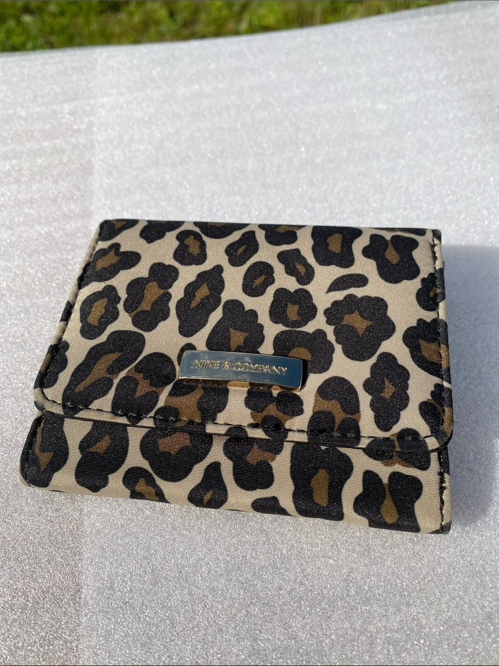 Nine & Company Leopard Print Trifold Wallet Snap Closure  Like New
